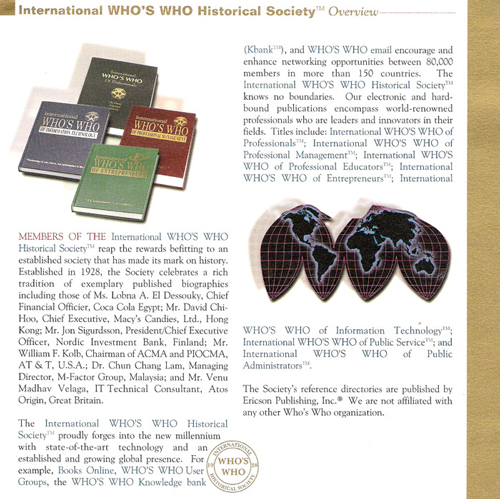 International Who's Who  Historical Society 's Certificate